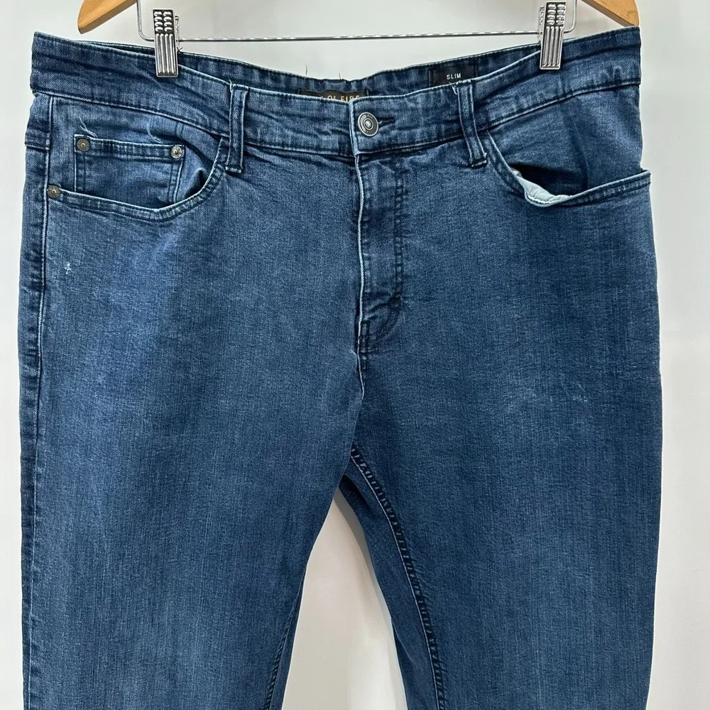 Ring Of Fire Jeans Mens 38x32 Blue Denim Stretch Slim Fit 5-Pocket Everyday